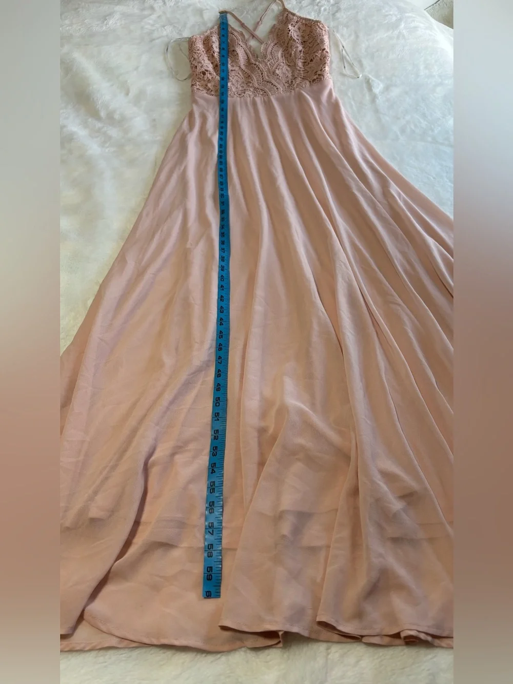 Lulus Madalyn Blush Lace Maxi Dress Zipper Back Adjustable Straps Medium EUC - Picture 11 of 16